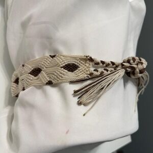 Handwoven Drawstring Pouch • Boho Artisan Bag • Cream & Brown Cord Weave